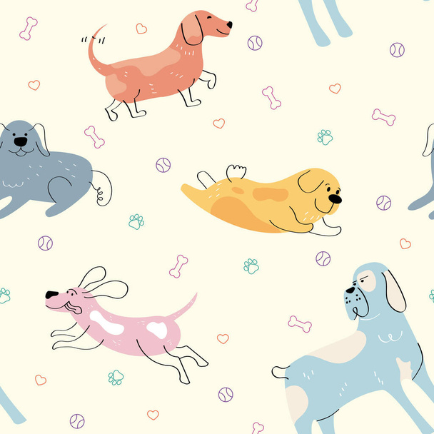 psi domácí zvířata a hračky vzor - Vektor, obrázek