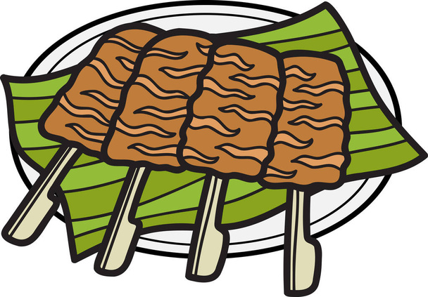 Hand Drawn Roast pork with Thai food illustration isolated on background - Vector, Image