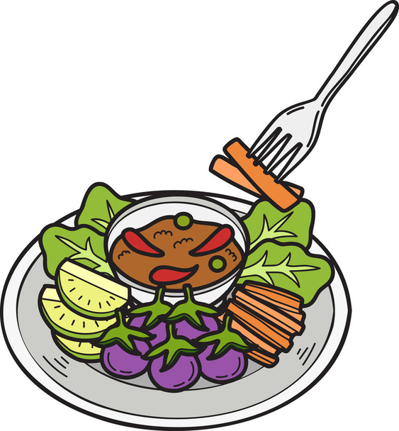 Ručně kreslené krevety pasta chilli pasta nebo thajské jídlo ilustrace izolované na pozadí - Vektor, obrázek