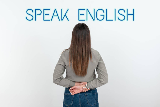 Bildunterschrift: Englisch sprechen, Businesskonzept Eine weitere Fremdsprache online verbal studieren - Foto, Bild