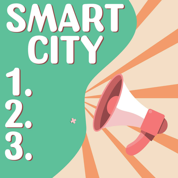 Sign exibindo Smart City, Internet Concept área urbana que usa diferentes internet eletrônica das coisas - Foto, Imagem