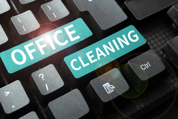 Escrita à mão texto Escritório Limpeza, Negócios abordar a ação ou processo de limpeza do interior do edifício de escritórios - Foto, Imagem