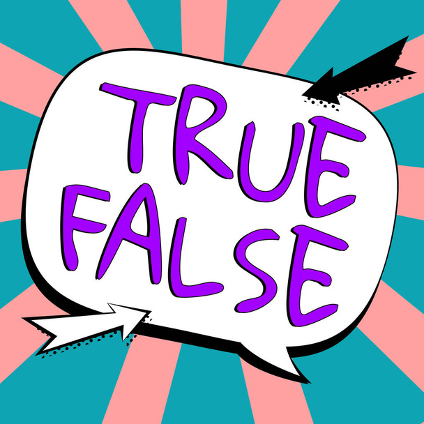 Teksti inspiraatiota True False, Word Kirjoitettu testi koostuu sarjasta lausuntoja merkittävä - Valokuva, kuva