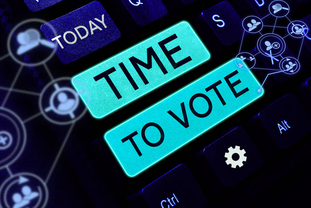 Segno di testo che mostra Tempo di votare, Foto concettuale Elezione in anticipo scegliere tra alcuni candidati a governare - Foto, immagini