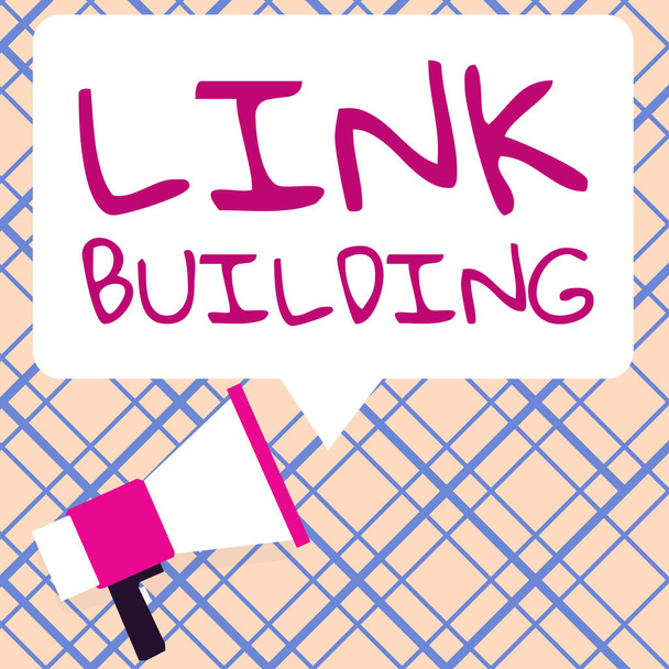 Teksti kuvateksti esittää Link Building, Internet Concept SEO Term Exchange Links Hankkia hyperlinkkejä Indeksoitu - Valokuva, kuva