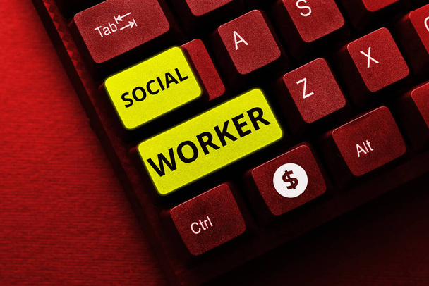 Handschriftlicher Text Sozialarbeiter, Unternehmensübersicht Hilfe von Staatsbediensteten mit unzureichendem oder keinem Einkommen - Foto, Bild