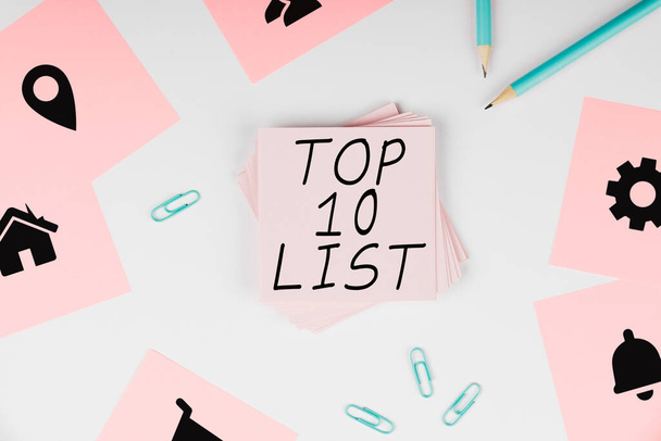 Подпись к тексту, представляющая Топ-10 списка, бизнес-идеи десять наиболее важных или успешных пунктов в конкретном списке - Фото, изображение