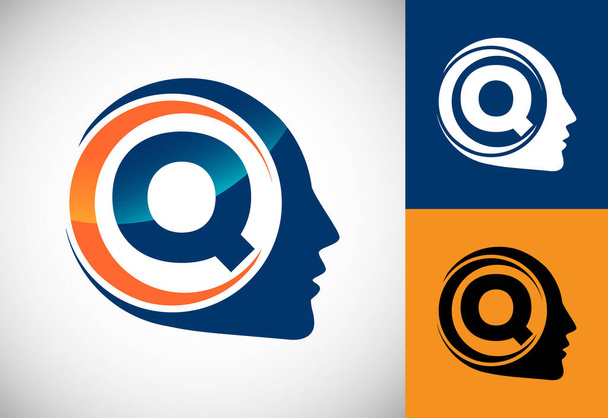 Alfabeto iniziale Q con il cervello umano, Un logo per la scienza, la ricerca medica, la tecnologia, AI - Vettoriali, immagini