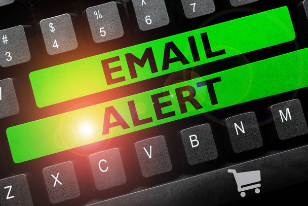 Εννοιολογική λεζάντα Email Alert, Business overview emails αυτόματη δημιουργία και αποστολή σε καθορισμένους παραλήπτες - Φωτογραφία, εικόνα