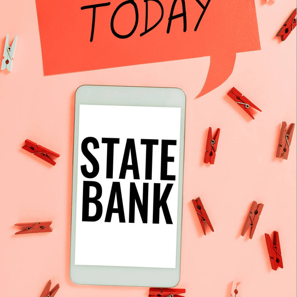 Konzeptionelle Darstellung State Bank, Internet-Konzept im Allgemeinen ein Finanzinstitut, das von einem Staat gechartert wird. - Foto, Bild