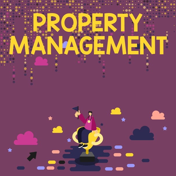 Tekenen tonen Property Management, Internet Concept Toezicht op vastgoed Bewaarde waarde waarde van Faciliteit - Foto, afbeelding