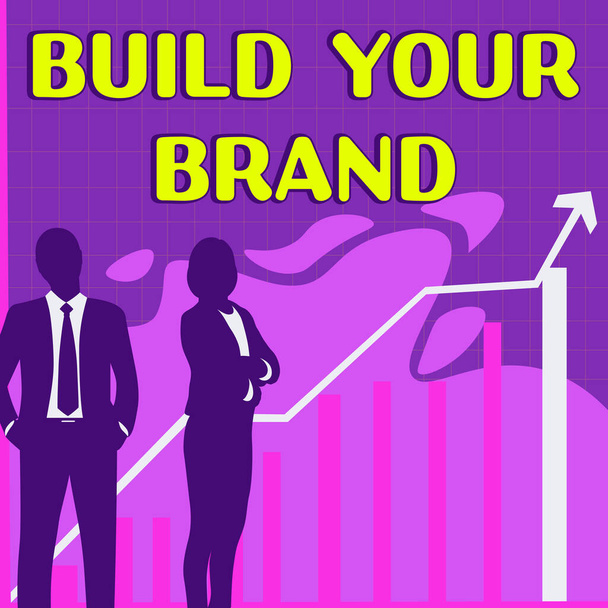 Εγγραφείτε εμφανίζοντας Build Your Brand, Επιχειρηματική ιδέα Κάντε μια εμπορική ταυτότητα Marketing Διαφήμιση - Φωτογραφία, εικόνα