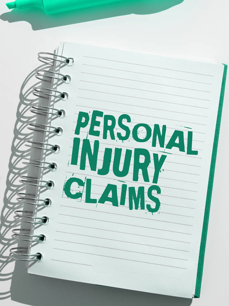手書きテキスト個人的な傷害の要求、職場環境の中で負傷または負傷されているビジネスアプローチ - 写真・画像