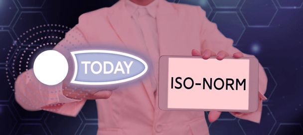 Sign displaying Iso Norm, Business approach An accepted standard or a way of doing things most people agreed - Photo, Image