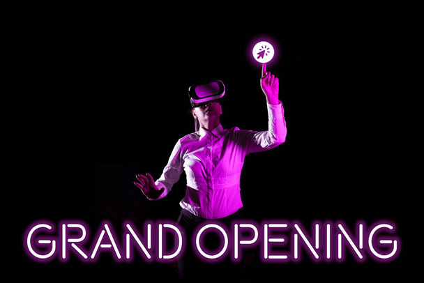 Tekenen tonen Grand Opening, Zakelijke aanpak Lint snijden New Business Eerste officiële dag Lancering - Foto, afbeelding