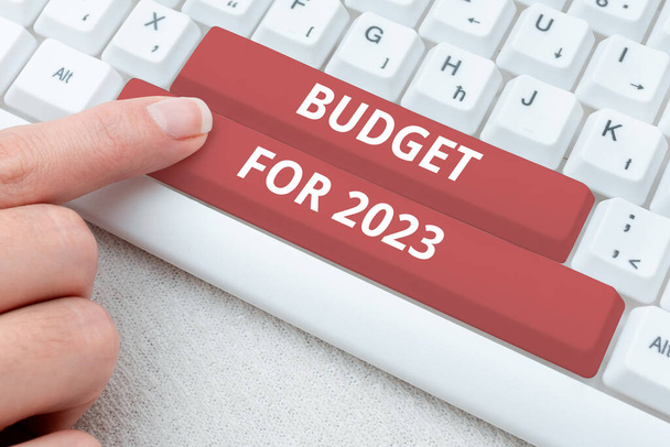 Εννοιολογική απεικόνιση Προϋπολογισμός για το 2023, Επιχειρηματική έννοια Γραπτές εκτιμήσεις εσόδων και δαπανών για το 2023 - Φωτογραφία, εικόνα