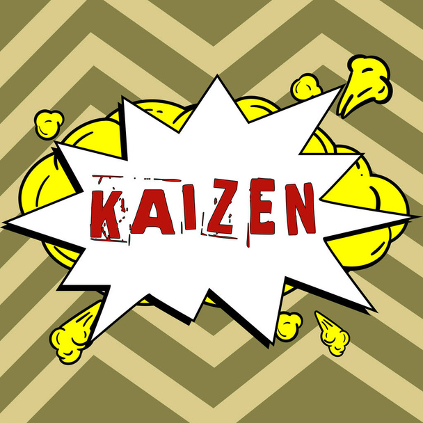 Τίτλος κειμένου που παρουσιάζει Kaizen, Έννοια που σημαίνει μια ιαπωνική επιχειρηματική φιλοσοφία της βελτίωσης των εργασιακών πρακτικών - Φωτογραφία, εικόνα