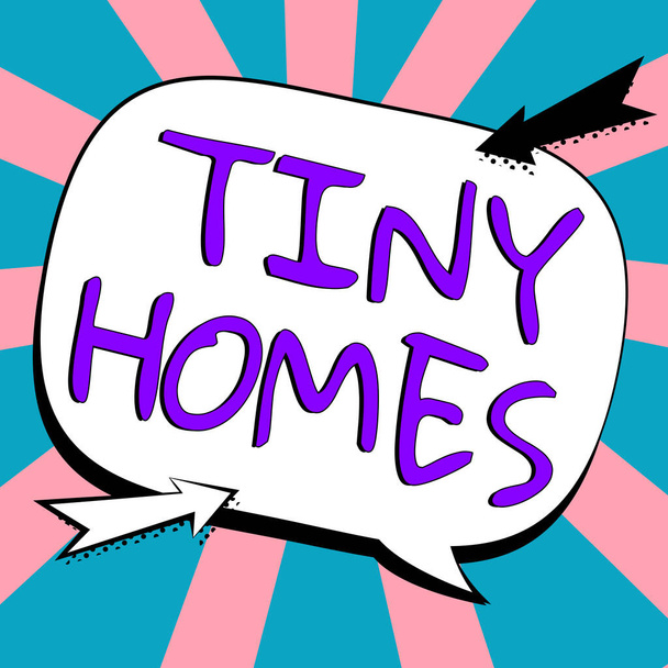 Tekst pokazujący inspirację Tiny Homes, Biznes showcase domy zawierają tylko jeden pokój lub dwa i małe wejście Tanie - Zdjęcie, obraz