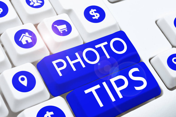 Conceptuele weergave Photo Tips, Internet Concept Suggesties om goede foto 's te maken Advies voor geweldige fotografie - Foto, afbeelding