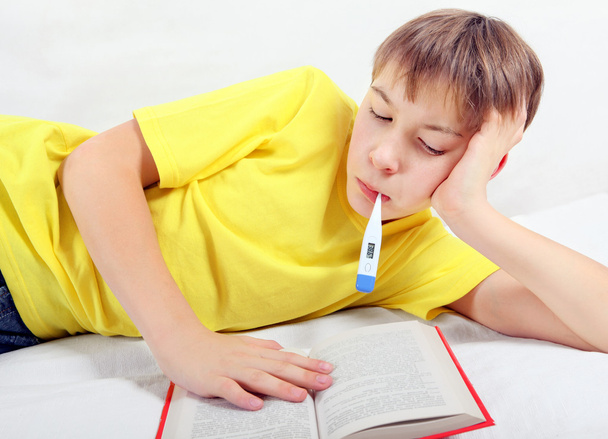 Sick Teenager with a Book - Zdjęcie, obraz