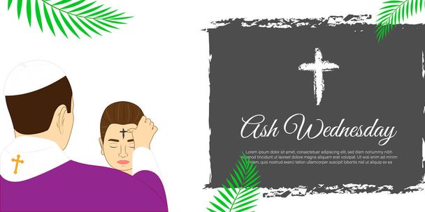 Vector illustration of Ash Wednesday Christian holy day banner - Vector, Imagen