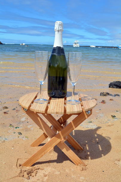 Juhla kaksi lasillista samppanjaa paratiisin saarella
 - Valokuva, kuva