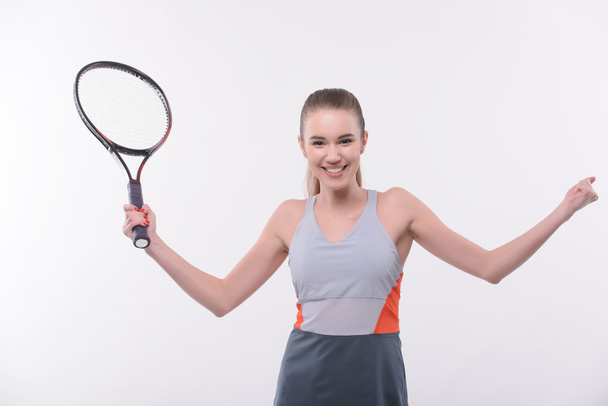 Joueuse de tennis avec raquette
 - Photo, image