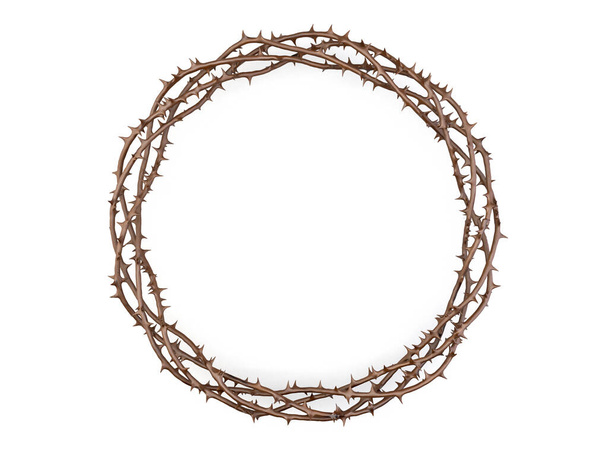 十字架を描いた冠に織り込まれたとげの枝- 3Dレンダリング - 写真・画像
