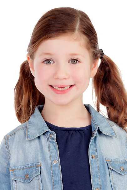 Funny little girl toothless with  pigtails - Photo, Image