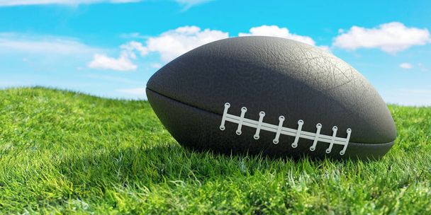 pelota de fútbol americano en un campo de hierba verde exuberante - Foto, Imagen