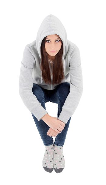 Lány szürke pulóver - Fotó, kép