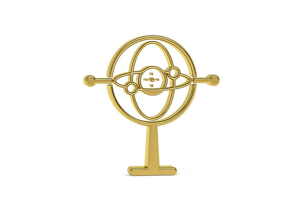 Złota ikona żyroskopu 3d izolowana na białym tle - renderowanie 3d - Zdjęcie, obraz