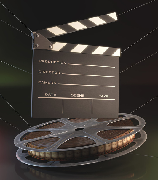 Clapperboard and roll of film - Photo, image