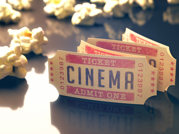Entry ticket to the cinema with popcorn - Φωτογραφία, εικόνα