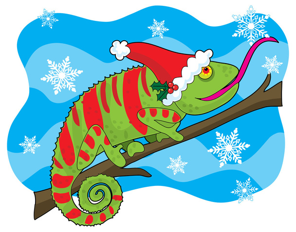 A chameleon with a Santa hat - Vector, Image