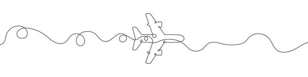 Continue lijntekening van het vliegtuigpictogram. Lineair pictogram van het vliegtuig. Een lijn tekening achtergrond. Vector illustratie. Vliegtuig continue lijn icoon - Vector, afbeelding