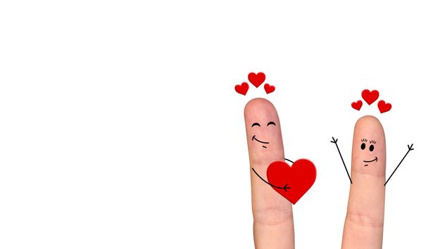 Feliz pareja de dedos enamorados celebrando el día de San Valentín
 - Foto, imagen