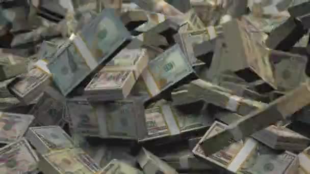 Pacotes de Dólar Contas de Dinheiro Dólares de Queda Caindo EUA Moeda Americana USD Money Rain Pile 3D Render  - Filmagem, Vídeo