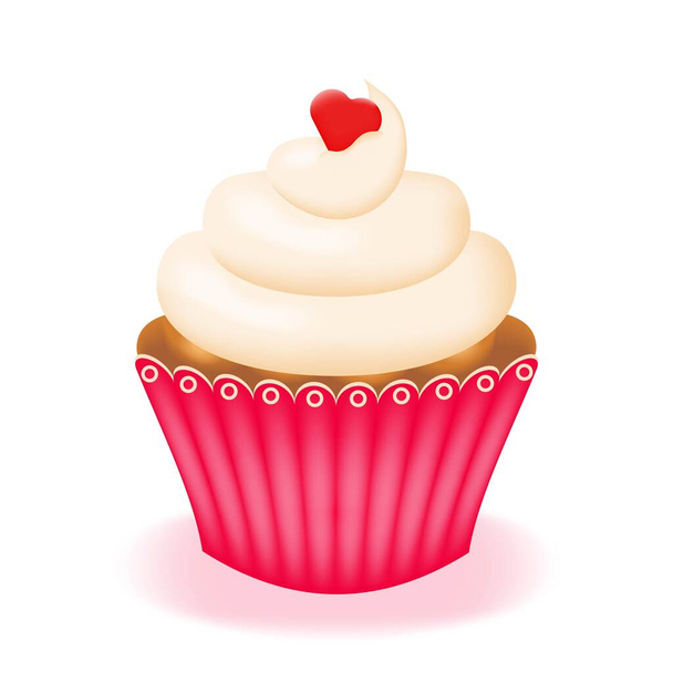 Cupcake, Kuchen mit Sahne in rosa Pappbecher isoliert auf weißem Hintergrund. Süßer Teig mit Schlagsahne und Schokolade. Vektorillustration. - Vektor, Bild