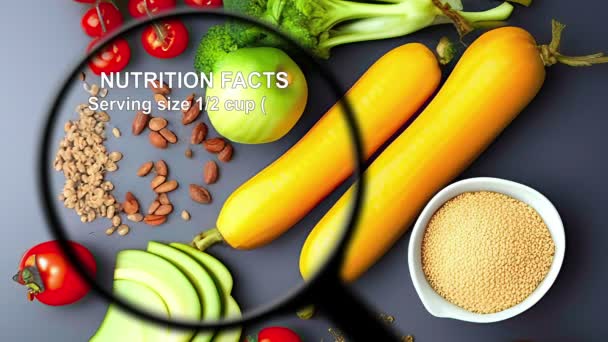 Fatos nutricionais sobre várias frutas e legumes - Filmagem, Vídeo