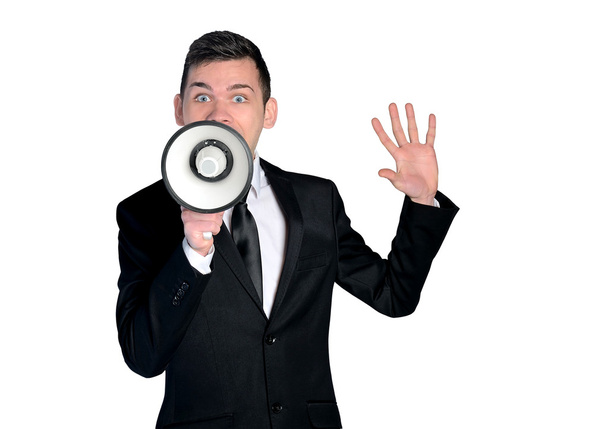 Business man with loudspeaker - Photo, Image