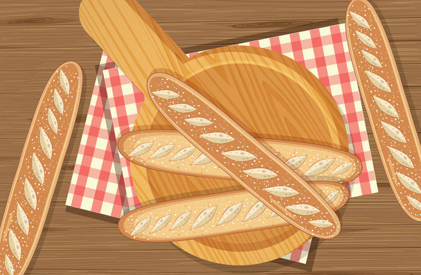 Vista dall'alto del pane baguette sul tavolo illustrazione - Vettoriali, immagini