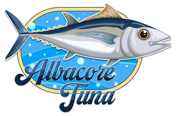 Albacore Thunfisch-Logo mit Karton-Abbildung - Vektor, Bild