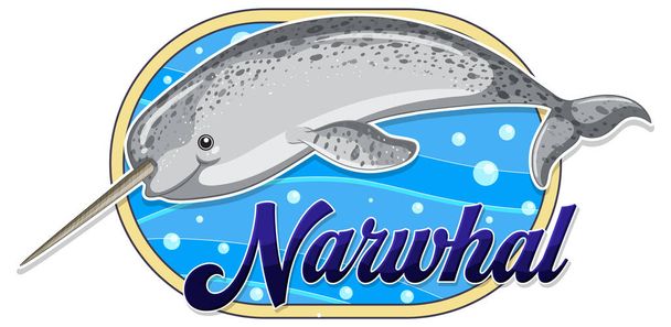 Narwhal logo met kartonnen tekenillustratie - Vector, afbeelding