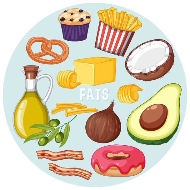 Variété d'aliments gras illustration - Vecteur, image