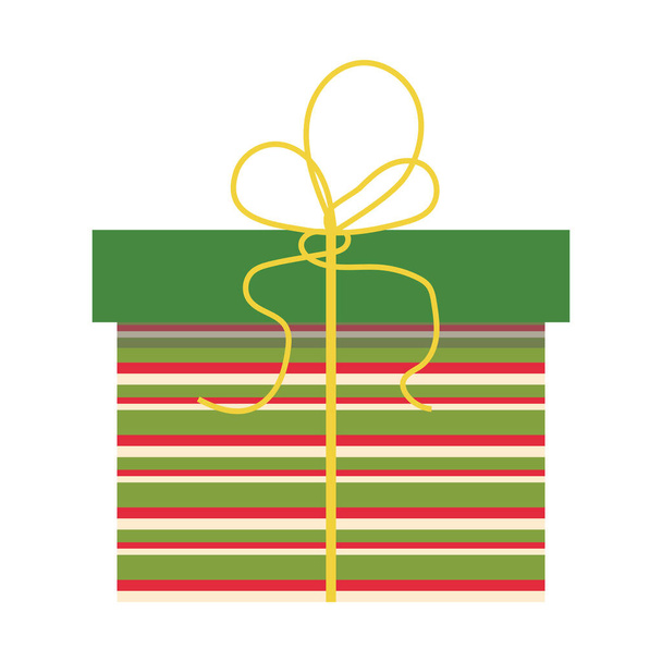 Christmas gift in box with colored lines pattern at wrapping paper and ribbon. Vector illustration isolated design - Vector, Image