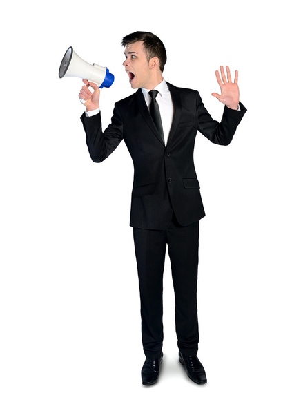 Business man with megaphone - Zdjęcie, obraz