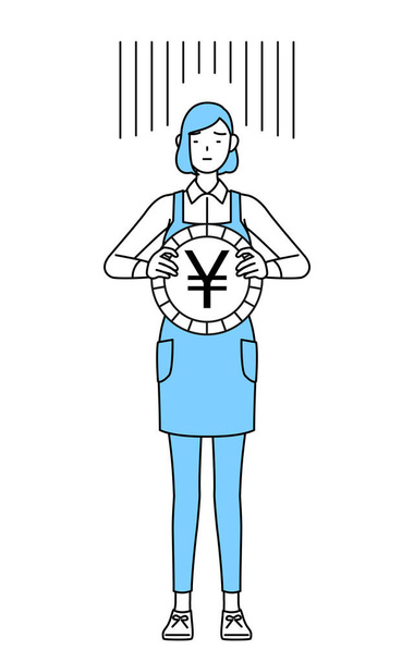 Una mujer en un delantal, una imagen de pérdida de cambio o depreciación del yen - Vector, imagen