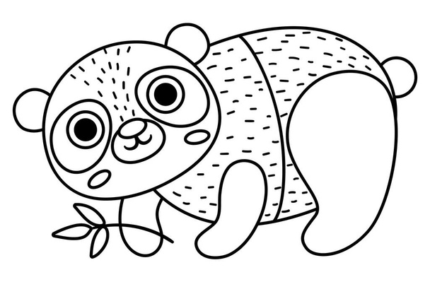 Vector black and white panda bear icon. Endangered species line illustration. Cute extinct animal. Funny wild animal illustration for kids. Nature protection concept or coloring pag - Vektor, kép