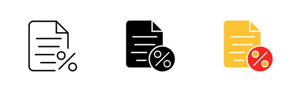 File with percent set icon. Information, text document, discount, pdf, private, book, note, paid information. Data set concept. Vector icon in line, black and colorful style on white background - Vector, Imagen